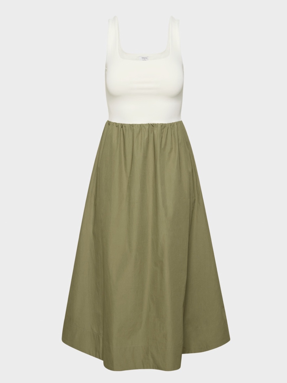 ARITZIA Sleeveless White Bodice Olive Green Maxi Skirt Dress
